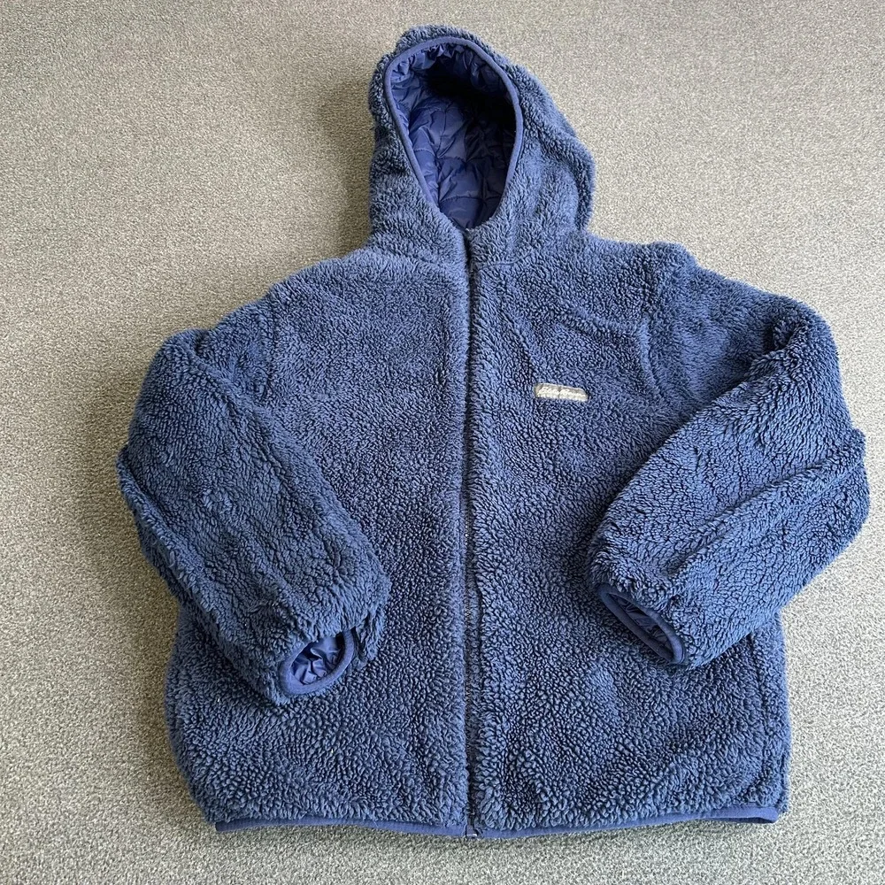 Eddie Bauer Jacket Kids Medium 10/12 Blue Hooded Puffer Reversible Sherpa Winter - Picture 3 of 14